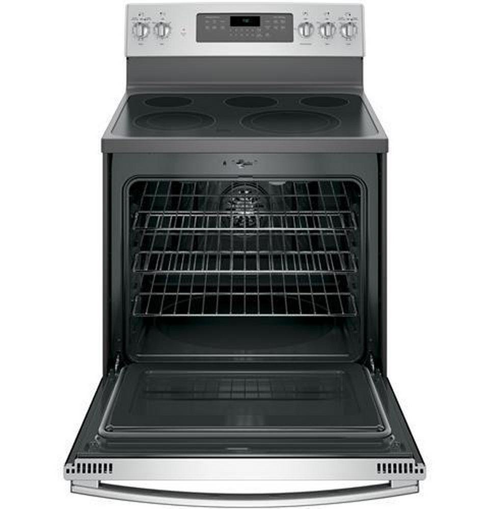 GE&reg; Stainless Steel/Grey 29-7/8 in. Electric 5-Burner Radiant Smoothtop Freestanding Range 