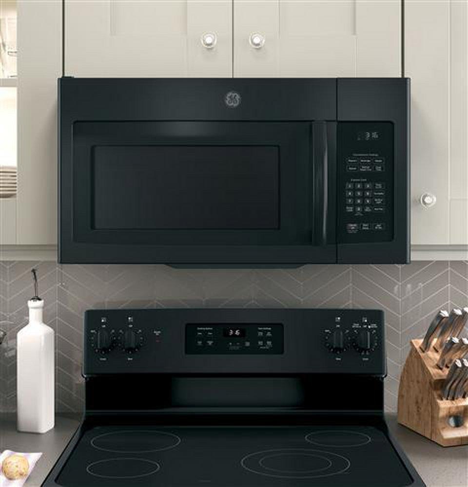 GE&reg; Black 1.6 cu. ft. 950 W Recirculating Over-the-Range Microwave 