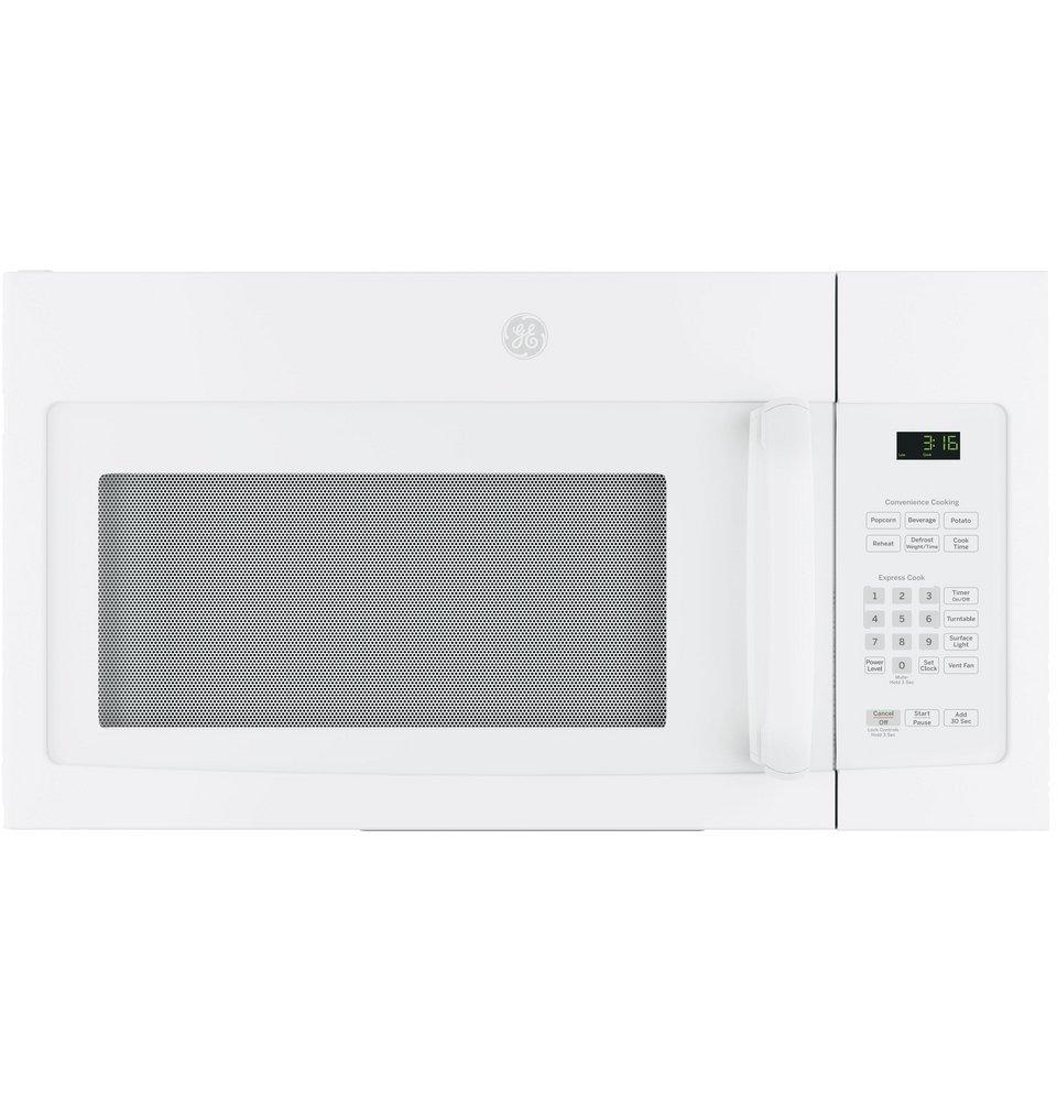 GE&reg; White 1.6 cu. ft. 950 W Recirculating Over-the-Range Microwave 