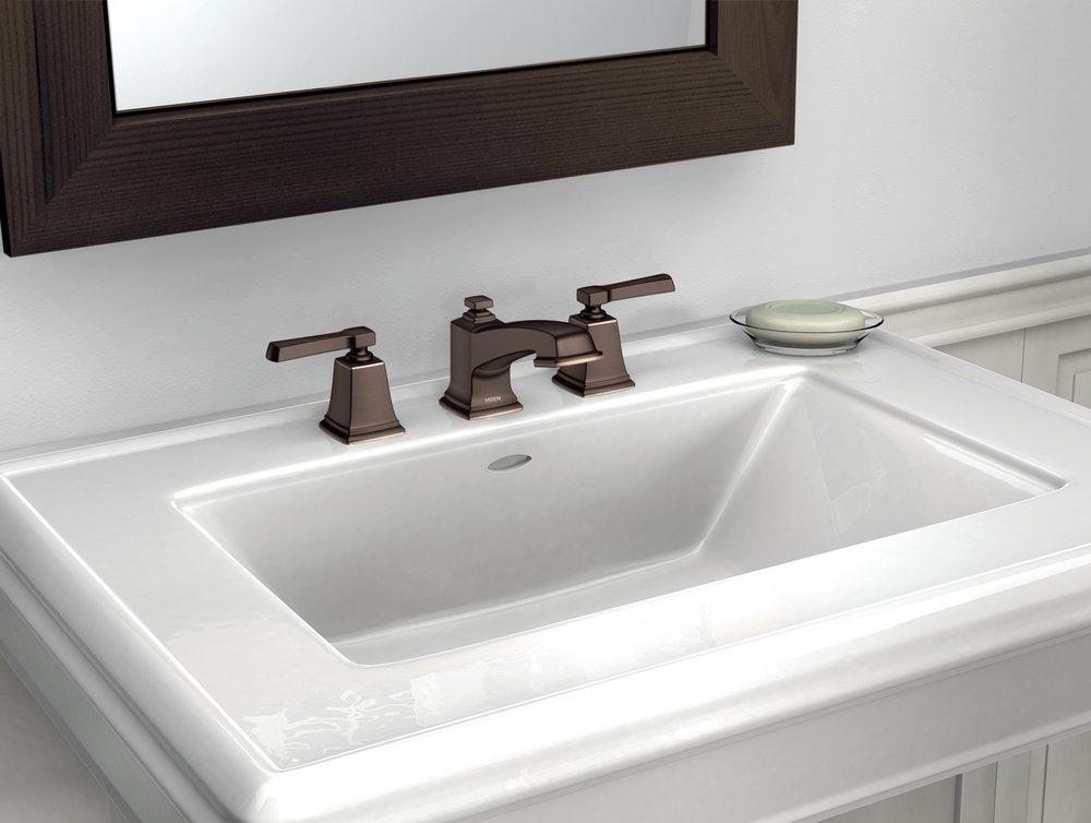 Moen Mediterranean Bronze Two Handle Widespread Bathroom Sink Faucet 