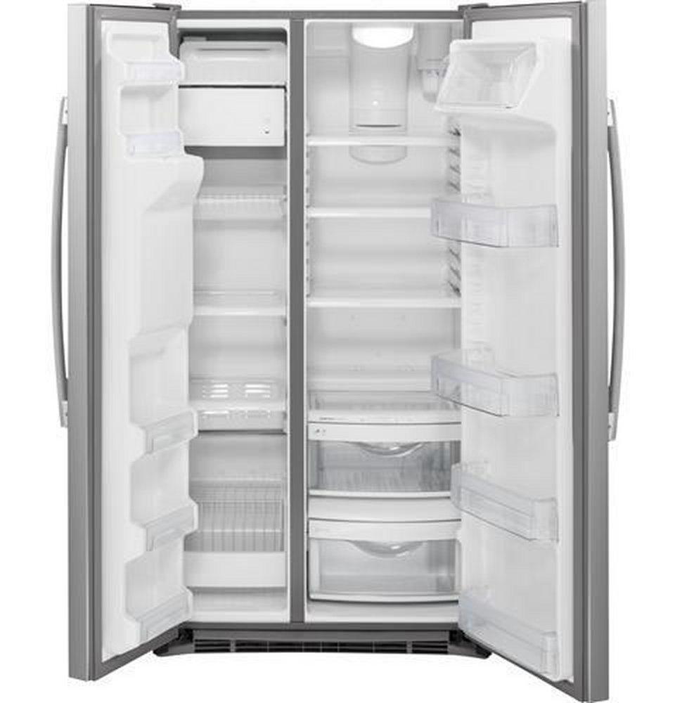 GE® Stainless Steel 35-3/4 in. 14.08 cu. ft. Counter Depth and Side-By-Side Refrigerator 