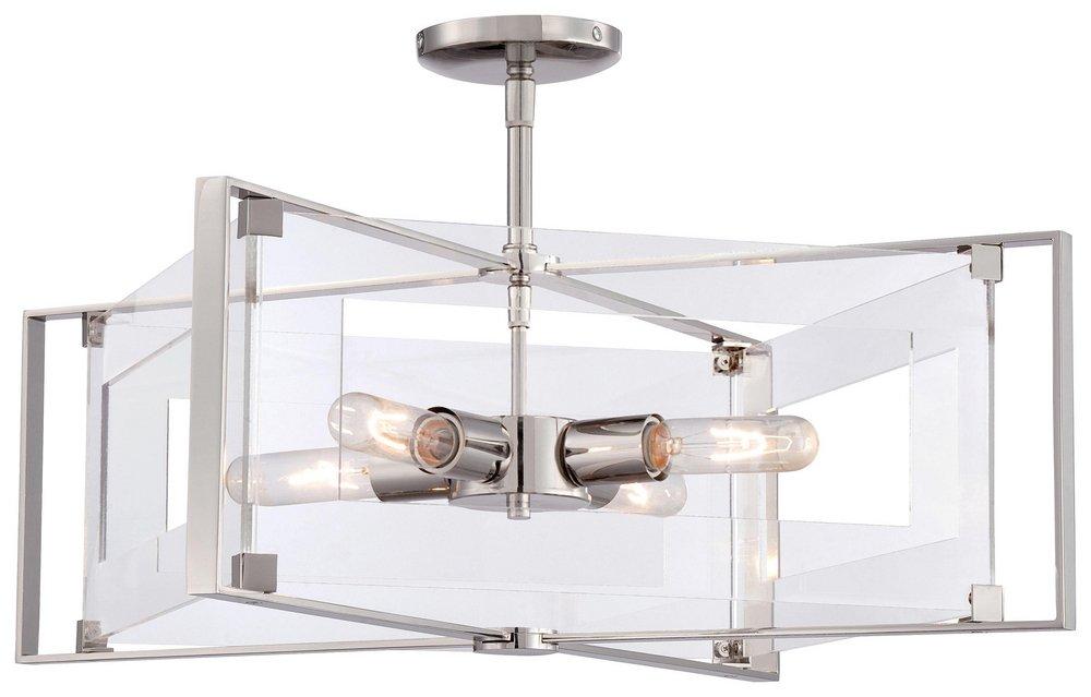 George Kovacs Polished Nickel 100W 4-Light Semi-Flushmount Pendant 