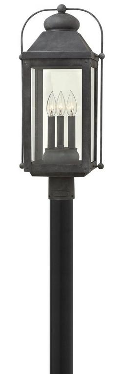 24-3/10 in. 60W 3-Light Post Mount Lantern in Aged Zinc