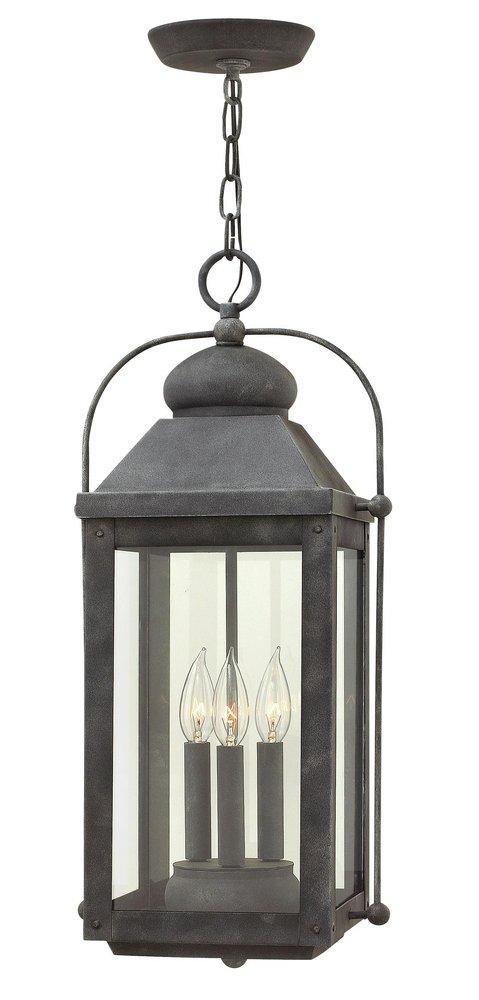 Hinkley Aged Zinc 60W 3-Light Candelabra E-12 Base Outdoor Pendant 