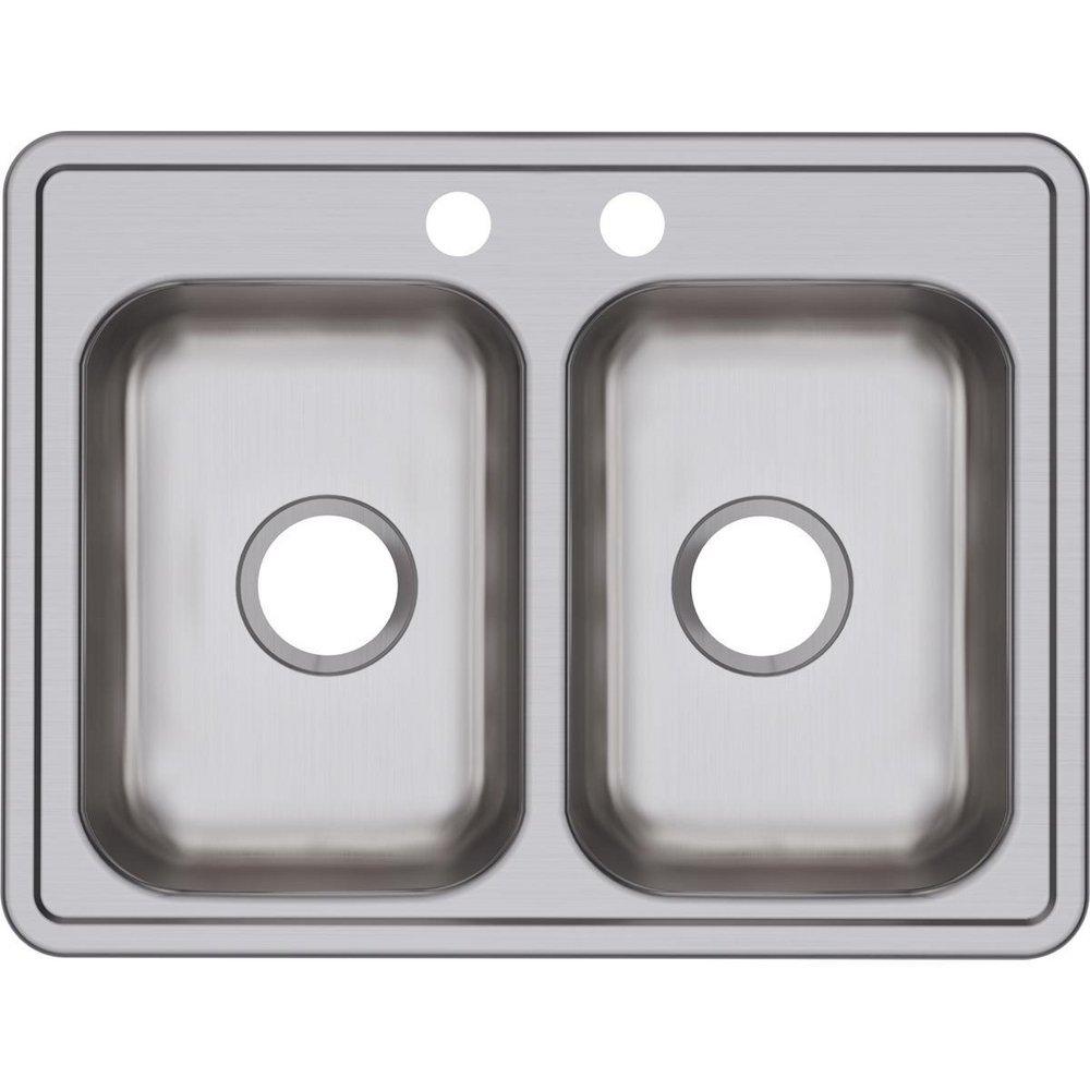 Dayton Satin 25 x 19 in. Double Bowl 2 Hole Kitchen Sink with Center Drain 