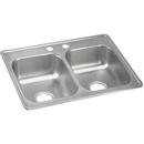 25 x 19 in. Stainless Steel Double Bowl 2 Hole Stainless Steel Kitchen Sink with Center Drain in Satin Stainless Steel