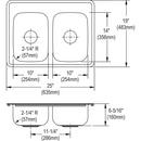 Dayton Satin 25 x 19 in. Double Bowl 2 Hole Kitchen Sink with Center Drain 