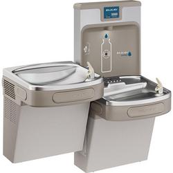 Wall Mounted Bottle Filling Station with Bi-Level Cooler in Light Gray Granite Vinyl Clad Steel