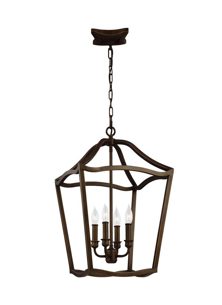 Feiss Painted Aged Brass 23-7/8 in. 60W 4-Light Candelabra E-12 Foyer Fixture 