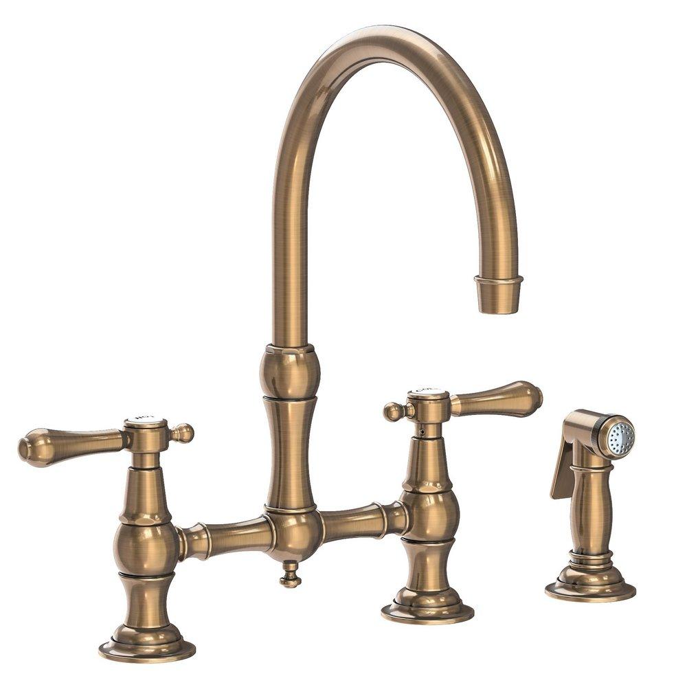 Newport Brass Antique Brass Bridge Kitchen Faucet 