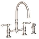Two Handle Bridge Kitchen Faucet with Side Spray in Satin Nickel - PVD