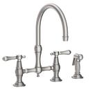 Two Handle Bridge Kitchen Faucet with Side Spray in Stainless Steel - PVD