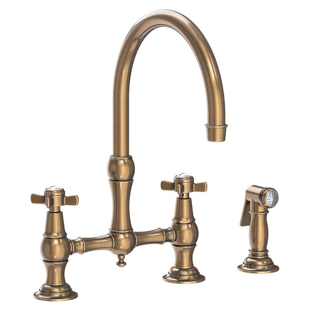 Newport Brass Antique Brass Bridge Kitchen Faucet 