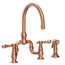 Two Handle Bridge Kitchen Faucet with Side Spray in Antique Copper