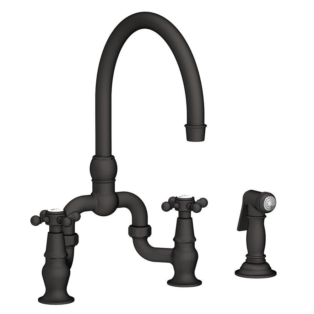 Newport Brass Flat Black Two Handle Bridge Kitchen Faucet 