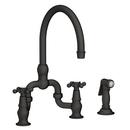 1.8 gpm 3-Hole Bridge Kitchen Sink Faucet with Double Lever Handle and Gooseneck and Swivel Spout in Flat Black