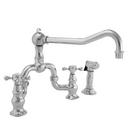 Bridge Kitchen Faucet with Double Cross Handle and Sidespray in Uncoated Polished Brass - Living