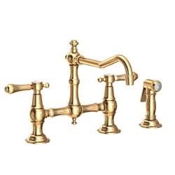 Two Handle Bridge Kitchen Faucet with Side Spray in Uncoated Polished Brass - Living