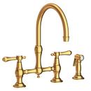 Two Handle Bridge Kitchen Faucet with Side Spray in Satin Gold - PVD