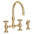 Two Handle Bridge Kitchen Faucet with Side Spray in Uncoated Polished Brass - Living