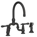 Two Handle Bridge Kitchen Faucet with Side Spray in Flat Black