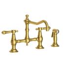 Two Handle Bridge Kitchen Faucet with Side Spray in Satin Brass - PVD