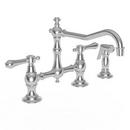 Bridge Kitchen Faucet with Double Lever Handle and Sidespray in Polished Chrome