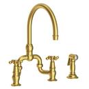 Two Handle Bridge Kitchen Faucet with Side Spray in Satin Brass - PVD