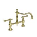 Two Handle Bridge Kitchen Faucet in Uncoated Polished Brass - Living