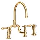 Two Handle Bridge Kitchen Faucet with Side Spray in Uncoated Polished Brass - Living