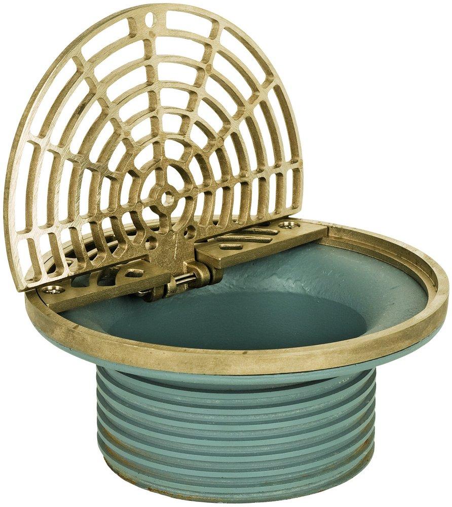Sioux Chief No Hub Ductile Iron Floor Drain Fixture with 6-1/2 in. Round Nickel Bronze Grate and Ring and Strainer 