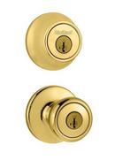 Kwikset Polished Brass Metal Knob with Single Cylinder Deadbolt Combo Pack 