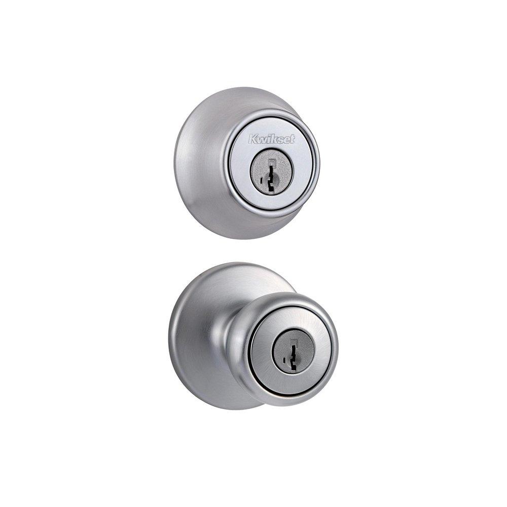 Kwikset Brushed Chrome Metal Knob with Single Cylinder Deadbolt Combo Pack 