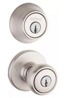 Metal Knob with Single Cylinder Deadbolt Combo Pack in Satin Nickel