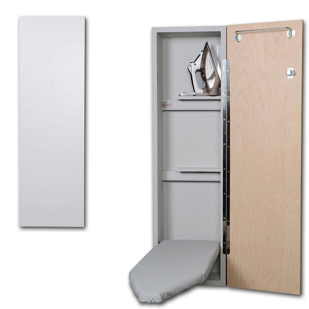 Iron-A-Way Flat White Recessed and Surface Mount Metal Ironing Board with Right Hinged Wood Door 