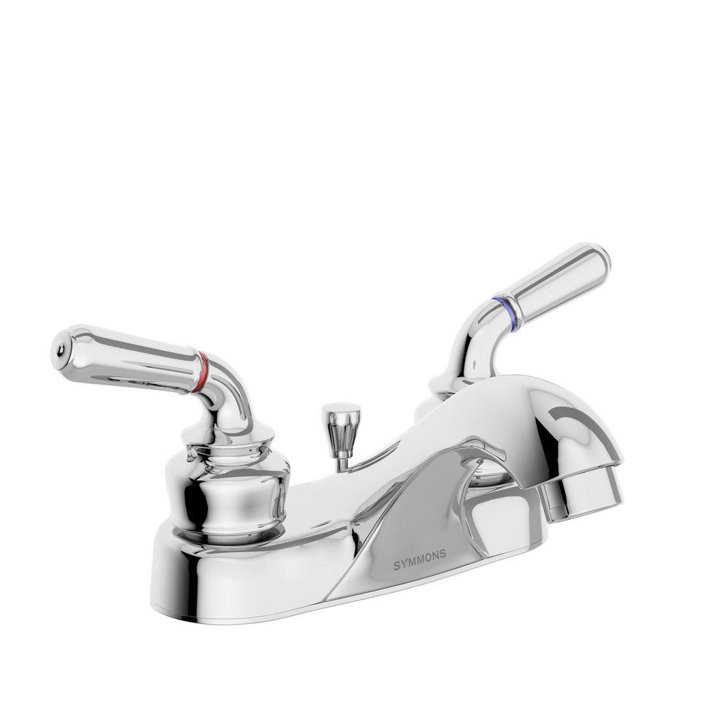 Symmons Industries Polished Chrome 1.5 gpm 3-Hole Widespread Bathroom Faucet with Metal Pop-Up Drain Assembly and Double-Handle 
