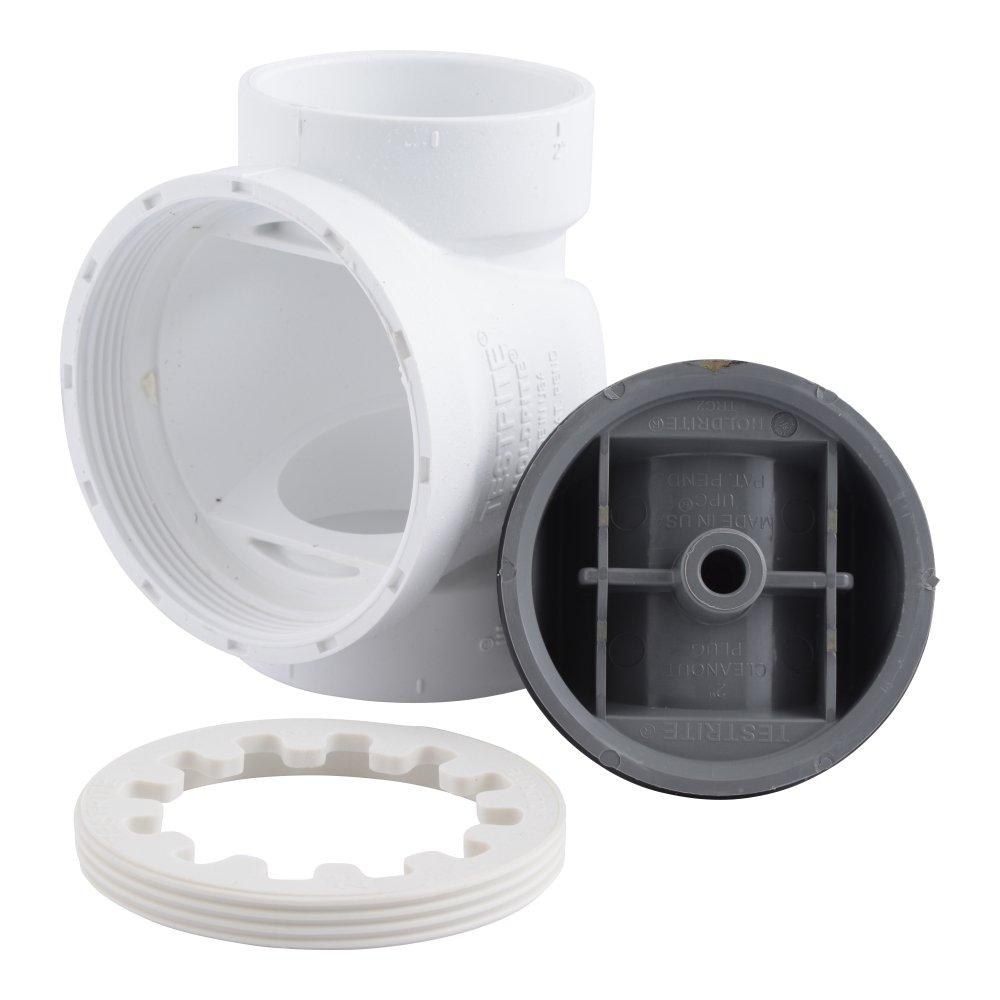 HoldRite&trade; White Plug DWV PVC Cleanout Tee with Nylon Plug and Spanner Ring 