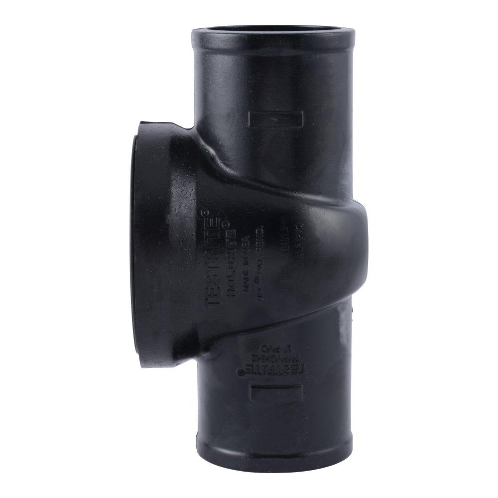 HoldRite&trade; Black No-Hub Straight and DWV PVC Tee with Spanner Ring and Plug 