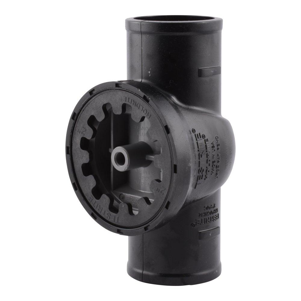 HoldRite&trade; Black No-Hub Straight and DWV PVC Tee with Spanner Ring and Plug 
