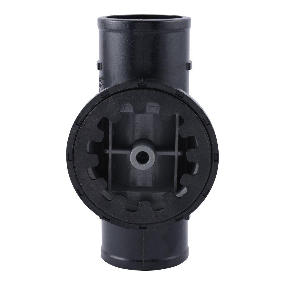 HoldRite&trade; Black No-Hub Straight and DWV PVC Tee with Spanner Ring and Plug 