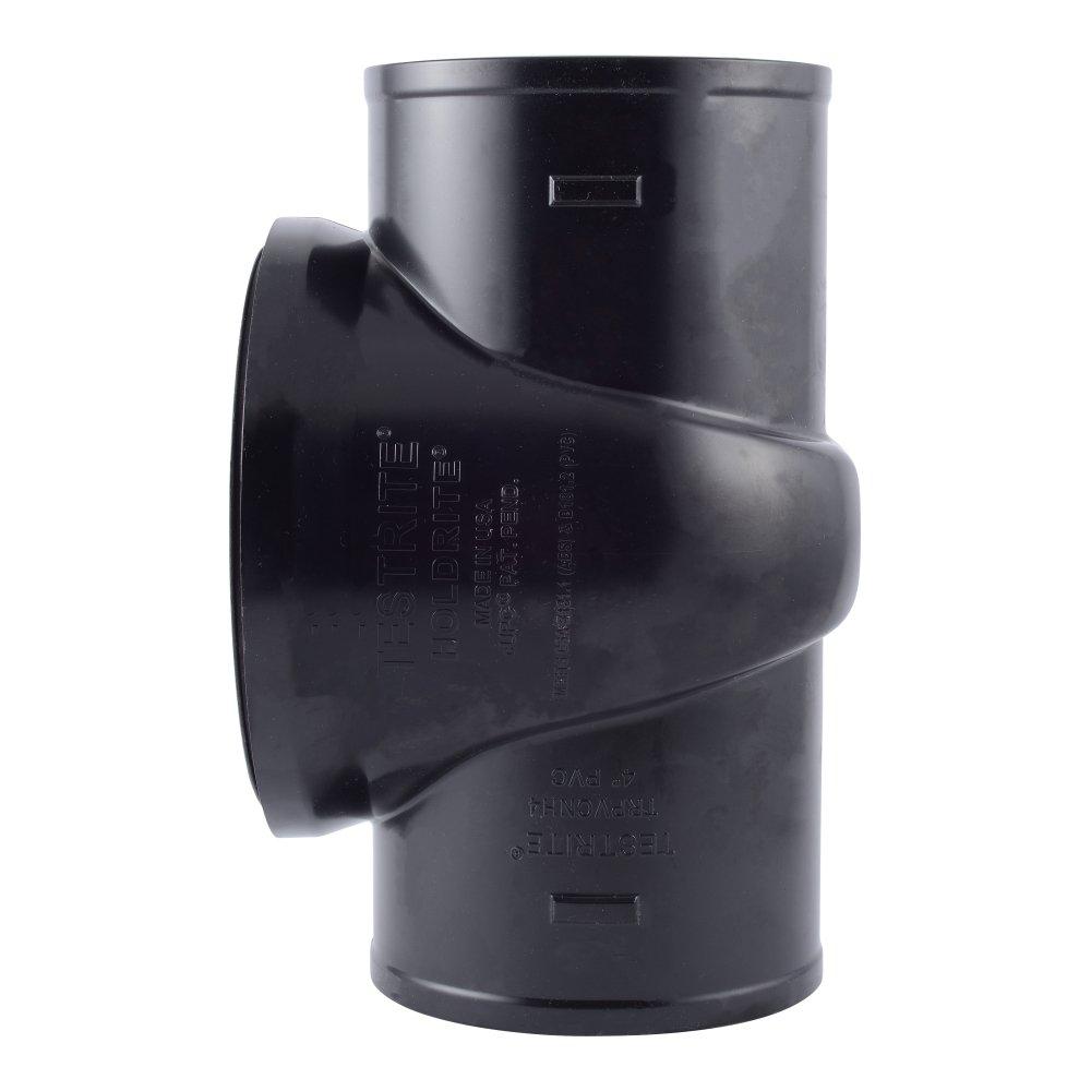 HoldRite™ Black No-Hub Straight and DWV PVC Tee with Spanner Ring and Plug 