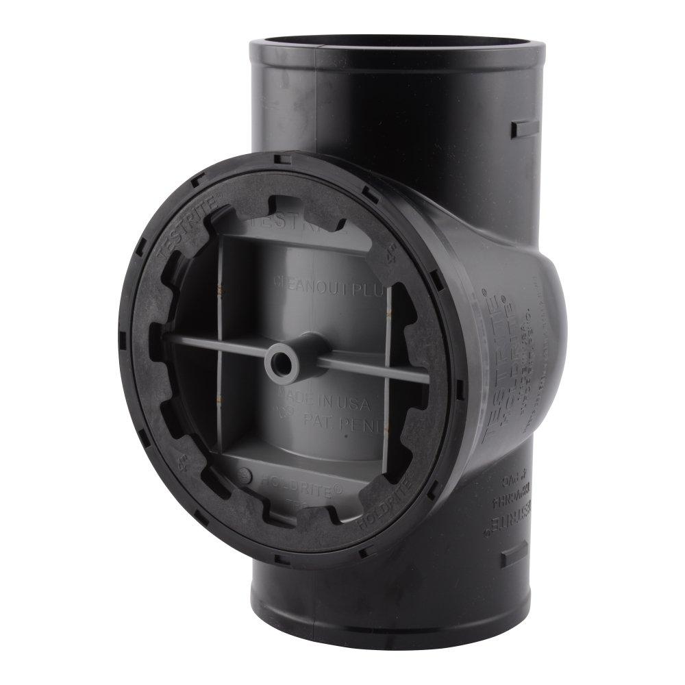 HoldRite™ Black No-Hub Straight and DWV PVC Tee with Spanner Ring and Plug 