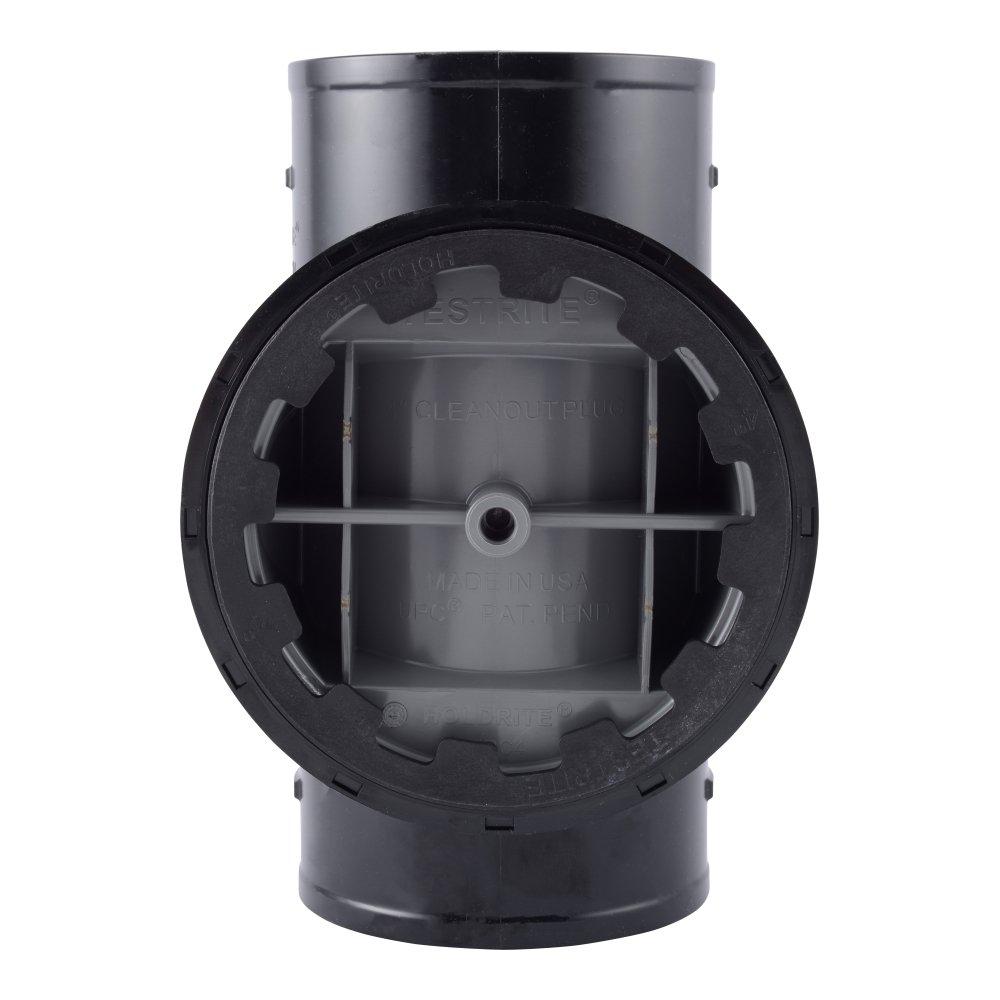 HoldRite™ Black No-Hub Straight and DWV PVC Tee with Spanner Ring and Plug 