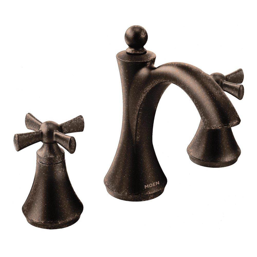 Moen Oil Rubbed Bronze Two Cross Handle Widespread Bathroom Sink Faucet 