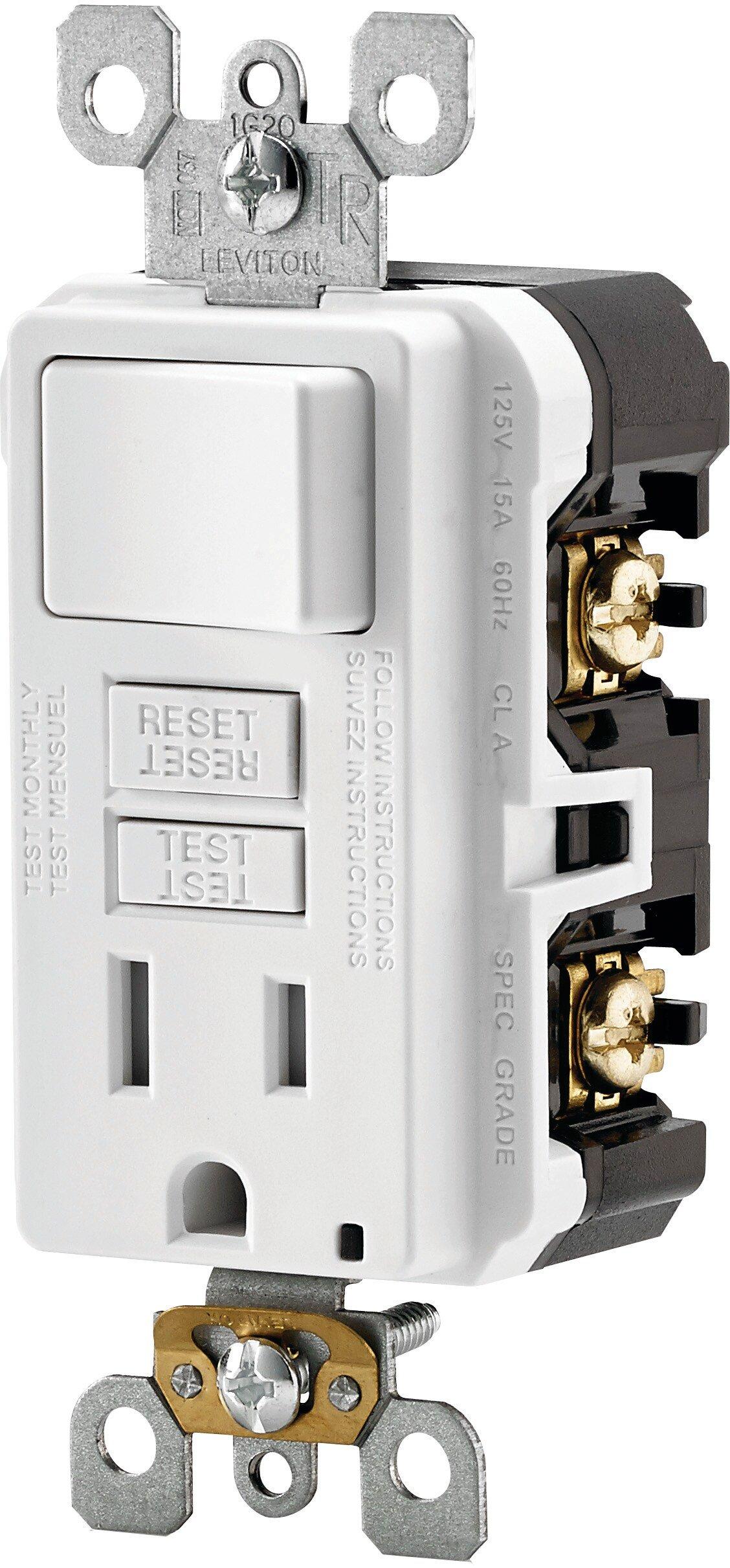 LEVITON White 15A 125V Duplex Tamper-Resistant GFCI Receptacle 