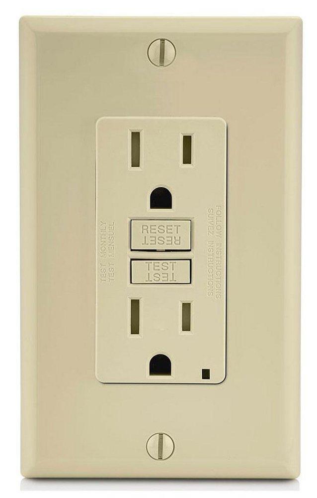 LEVITON Ivory 15 Amp Duplex Tamper Resistant GFCI Receptacle 