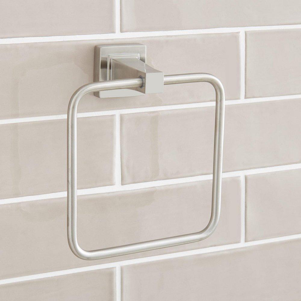 Signature Hardware Brushed Nickel Square Closed Towel Ring 