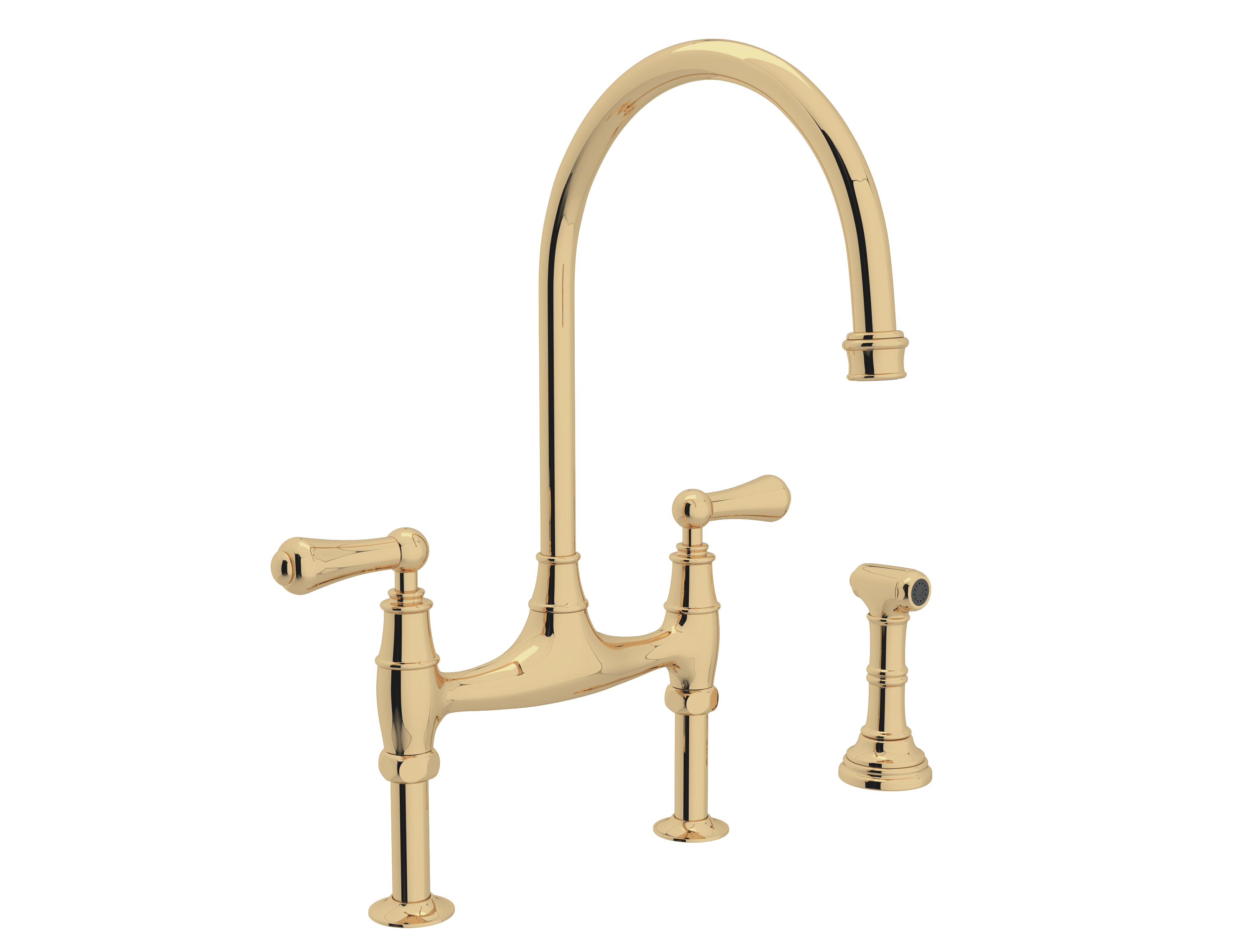 Perrin & Rowe&reg; Unlacquered Brass Two Handle Bridge Kitchen Faucet 