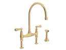 Perrin & Rowe&reg; Unlacquered Brass Two Handle Bridge Kitchen Faucet 