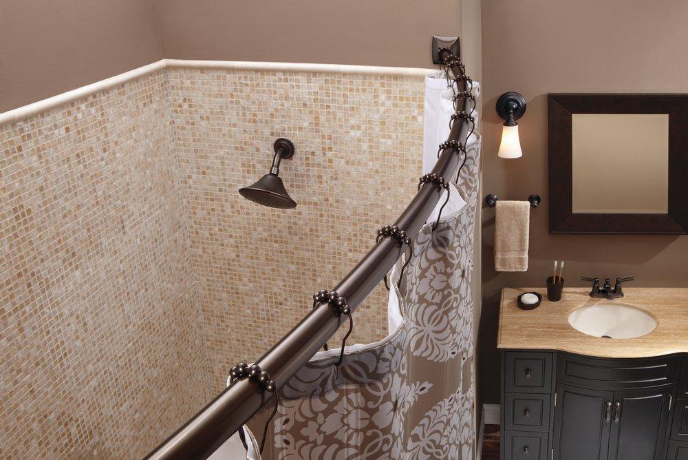 Moen Old World Bronze Adjustable Curved Shower Rod 